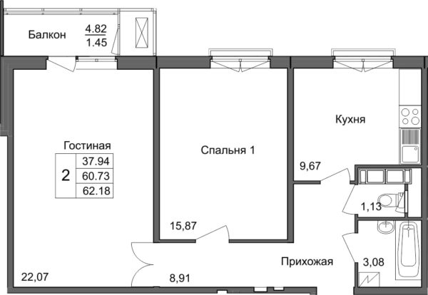 2-комнатная квартира в ЖК Багыстан