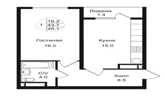 1-комн. квартира 45,1 м², ЖК Alatau City