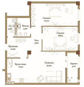 3-комнатная квартира в ЖК Premier Palace