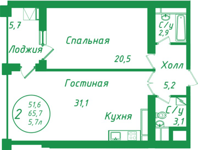 2-комнатная квартира в ЖК Дом на Абая