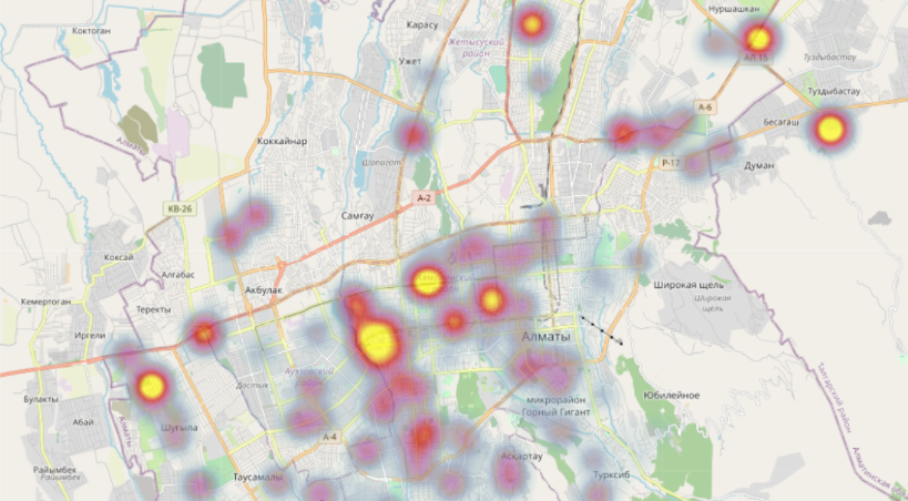 Карта популярности районов Алматы