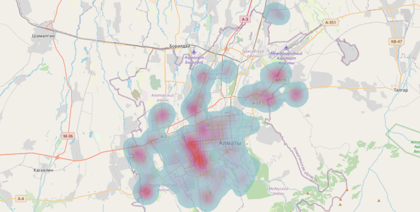 тепловая карта Алматы